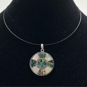 Mother Of Pearl And Abalone Pendant On Wire Choker
